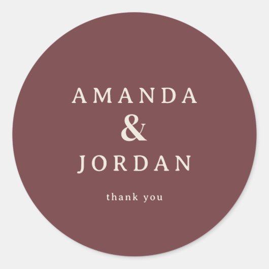 Elegant Maroon Typographic Thank You Ronde Sticker (Voorkant)