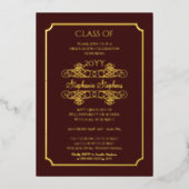 Elegant Maroon University Graduation Party Gold Folie Uitnodiging (Voorkant)