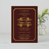 Elegant Maroon University Graduation Party Gold Folie Uitnodiging (Staand Voorkant)