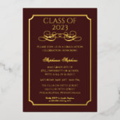 Elegant Maroon University Graduation Party Gold Folie Uitnodiging (Voorkant)