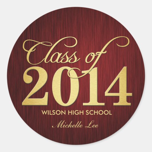 Elegant Maroon vignet en Gold Class van 2014 Ronde Sticker (Voorkant)
