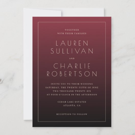 Elegant Maroon Wedding Invitation Kaart (Voorkant)