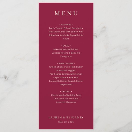 Elegant Maroon Wedding Menu (Voorkant)