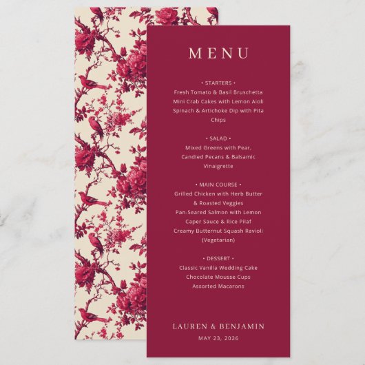 Elegant Maroon Wedding Menu (Voorkant / Achterkant)