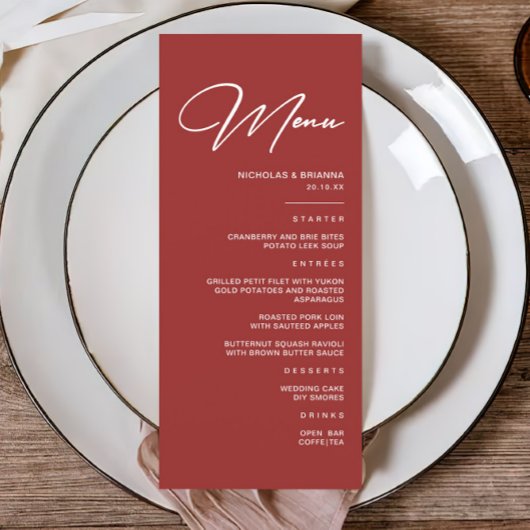 Elegant Maroon Wedding Menu
