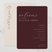 Elegant Maroon Wedding Schedule Programmakaart (Voorkant / Achterkant)