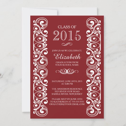 Elegant Maroon White Graduation Party Invitation Kaart (Voorkant)