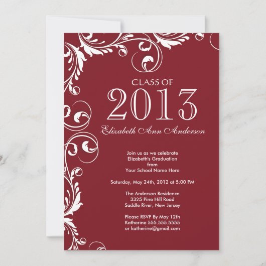 Elegant Maroon White Graduation Party Invitation Kaart (Voorkant)