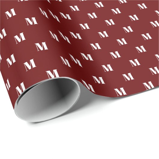 Elegant maroon wine custom monogram initiaal lette cadeaupapier (Rol Hoek)