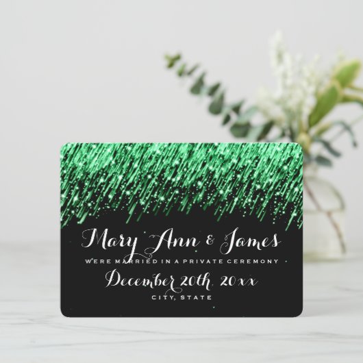 Elegant Marriage Elopement Falling Stars Emerald Aankondiging (Staand voorkant)