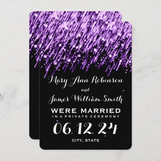 Elegant Marriage Elopement Falling Stars Paars Aankondiging (Voorkant / Achterkant)
