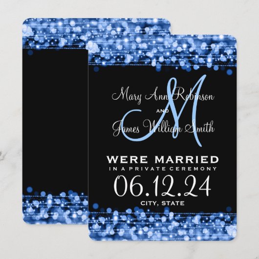 Elegant Marriage Elopement Sparkles Blue Aankondiging (Voorkant / Achterkant)
