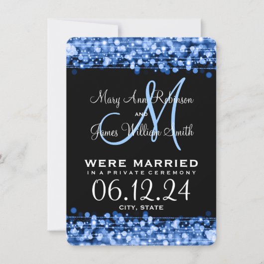 Elegant Marriage Elopement Sparkles Blue Aankondiging (Voorkant)