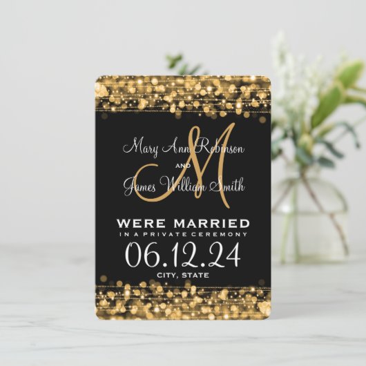 Elegant Marriage Elopement Sparkles Gold Aankondiging (Staand voorkant)