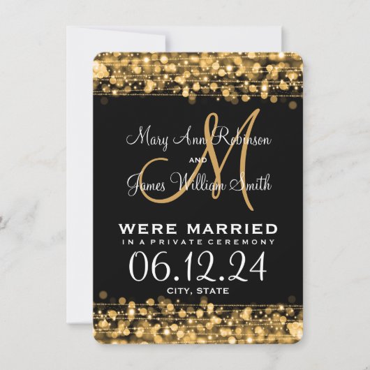 Elegant Marriage Elopement Sparkles Gold Aankondiging (Voorkant)