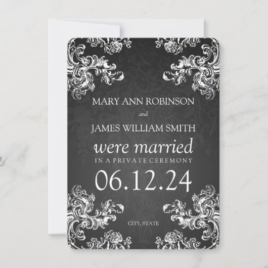 Elegant Marriage Elopement  Swirls 2 Black Aankondiging (Voorkant)