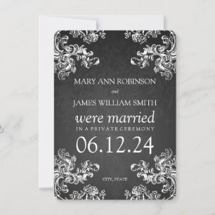 Elegant Marriage Elopement  Swirls 2 Black Aankondiging
