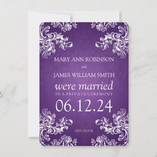 Elegant Marriage Elopement  Swirls 2 Paars Aankondiging (Voorkant)
