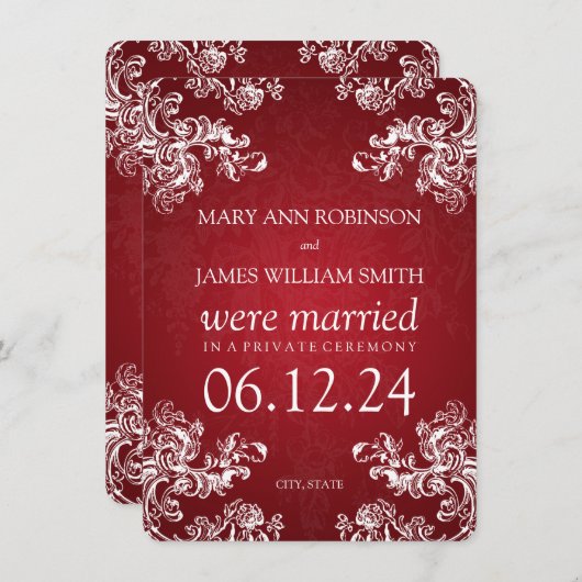 Elegant Marriage Elopement  Swirls 2 Red Aankondiging (Voorkant / Achterkant)