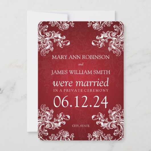 Elegant Marriage Elopement Swirls 2 Red Aankondiging (Voorkant)
