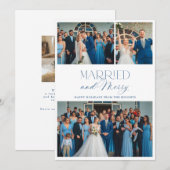 Elegant Married and Merry 3 Photo Collage Feestdagenkaart (Voorkant / Achterkant)