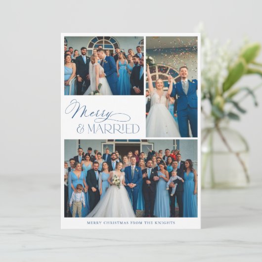 Elegant Married and Merry Photo Collage Feestdagenkaart (Staand voorkant)