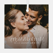 Elegant Married & Merry Newlywed Photo, Christmas Glas Ornament (Achterkant)