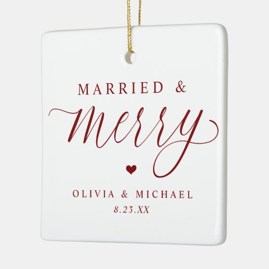 Elegant Married & Merry Newlywed Photo Christmas Keramisch Ornament (Links)