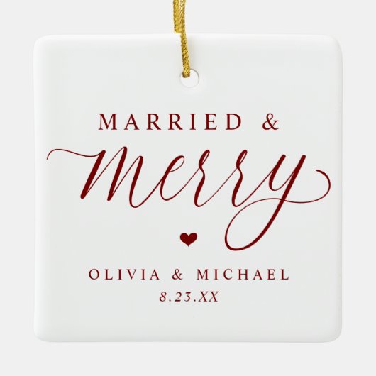 Elegant Married & Merry Newlywed Photo Christmas Keramisch Ornament (Voorkant)