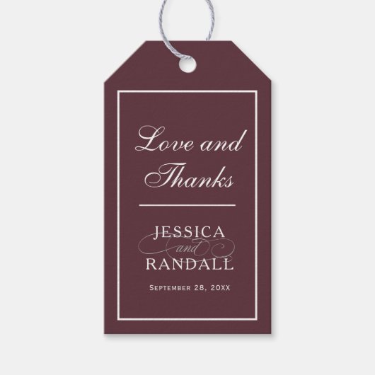 Elegant Marsala Burgundy Red Wedding Favor Cadeaulabel (Voorkant)