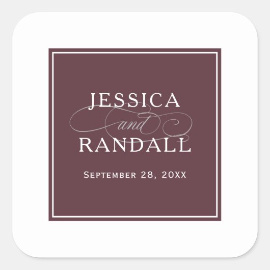Elegant Marsala Burgundy Red Wedding Favor Vierkante Sticker (Voorkant)