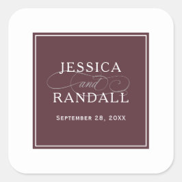 Elegant Marsala Burgundy Red Wedding Favor Vierkante Sticker