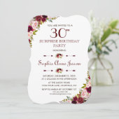 Elegant Marsala Floral Burgundy Herfst 30th Birthd Kaart (Staand voorkant)