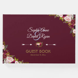 Elegant Marsala Floral Burgundy Wedding Gastenboek