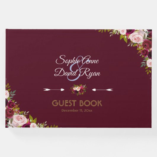 Elegant Marsala Floral Burgundy Wedding Gastenboek (Voorkant)