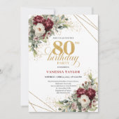 Elegant Marsala Floral Greenery 80th Birthday Kaart (Voorkant)