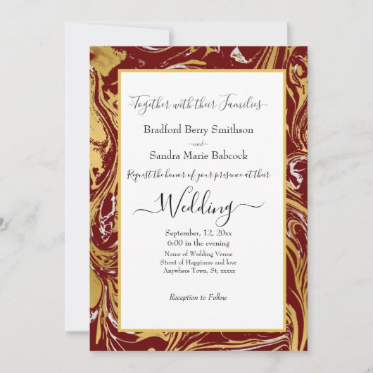 Elegant Marsala Gold Marble Wedding-uitnodiging Aankondiging (Voorkant)