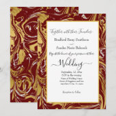 Elegant Marsala Gold Marble Wedding-uitnodiging Aankondiging (Voorkant / Achterkant)