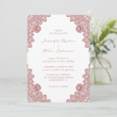 Elegant Marsala Lace Wedding Invitation Kaart (Staand voorkant)