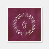 Elegant Marsala | Monogram met krans Servet (Voorkant)