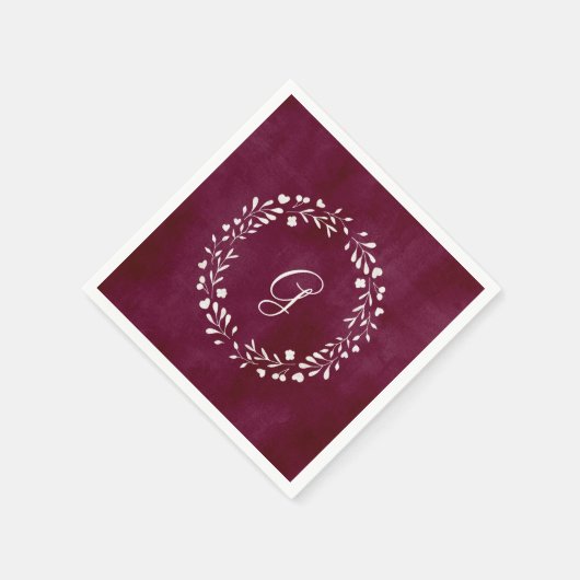 Elegant Marsala | Monogram met krans Servet (Hoek)