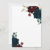 Elegant Marsala & Navy Flowers Rustic Wedding Kaart (Achterkant)