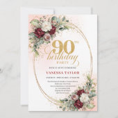 Elegant Marsala Peonies Eucalyptus 90th Birthday  Kaart (Voorkant)