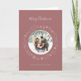 Elegant Marsala Photo Wreath Feestdagen Kaart