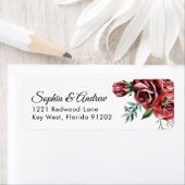 Elegant Marsala Red Rose Rustic  Wedding Address Etiket (Insitu)