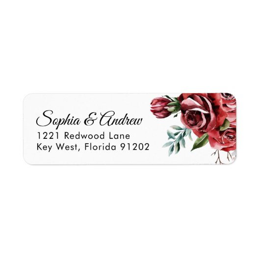 Elegant Marsala Red Rose Rustic  Wedding Address Etiket (Voorkant)