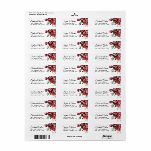 Elegant Marsala Red Rose Rustic  Wedding Address Etiket (Full Sheet)