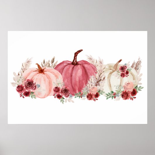 Elegant Marsala Roze Bourgondische Herfst Pumpkins Poster (Voorkant)