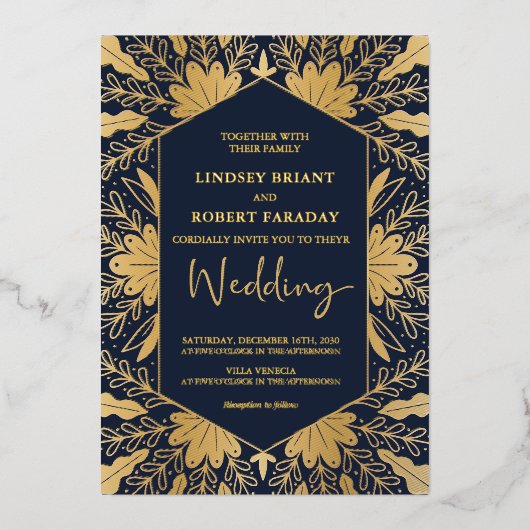 Elegant marvy and real gold folie scriptletters uitnodiging (Voorkant)