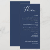 Elegant marvy Blue Calligraphy Wedding Menu (Voorkant / Achterkant)